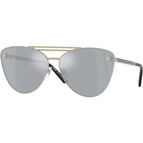 Silver Blue Mirror Sunglasses Ve2267 , unisex, Sizes: 64 MM - Versace - Modalova