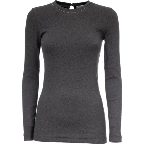 Baumwoll-T-Shirt mit Schmuckdetails , Damen, Größe: M - BRUNELLO CUCINELLI - Modalova