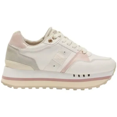 Rosa Leder Sneaker mit Grauem Wildleder , Damen, Größe: 39 EU - Blauer - Modalova