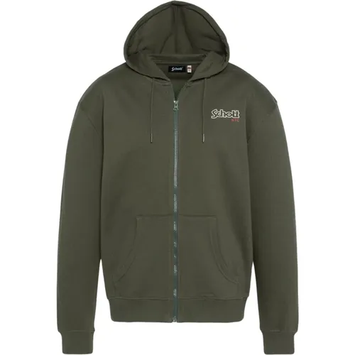 Grüner Kapuzen-Zip-Sweatshirt , Herren, Größe: M - Schott NYC - Modalova