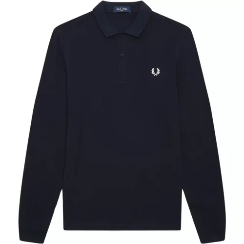 Navy Langarm Polo Shirt , Herren, Größe: 3XL - Fred Perry - Modalova