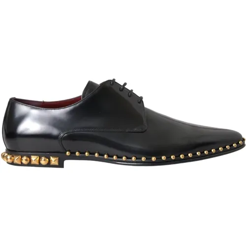 Schwarze Leder Gold Nieten Derby Schuhe - Dolce & Gabbana - Modalova