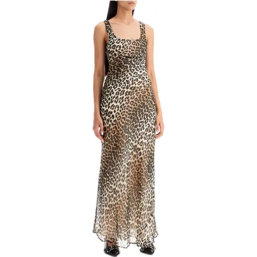 Maxikleid aus Chiffon mit Animal-Print , Damen, Größe: M - Ganni - Modalova