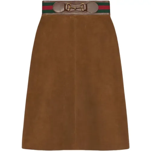 Horsebit suede midi skirt , female, Sizes: XS - Gucci - Modalova