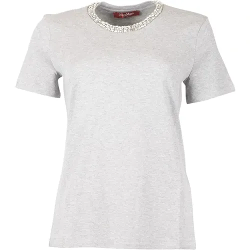 Graues Rhinestone Crew Neck T-Shirt , Damen, Größe: XS - Max Mara Studio - Modalova