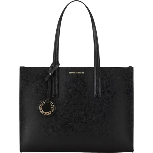 Schwarze Shopper-Tasche mit Logo-Charm - Emporio Armani - Modalova