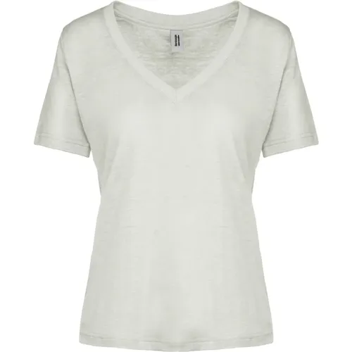 Linen Jersey V-Neck T-Shirt , female, Sizes: L, XL, S, M, 2XL - BomBoogie - Modalova
