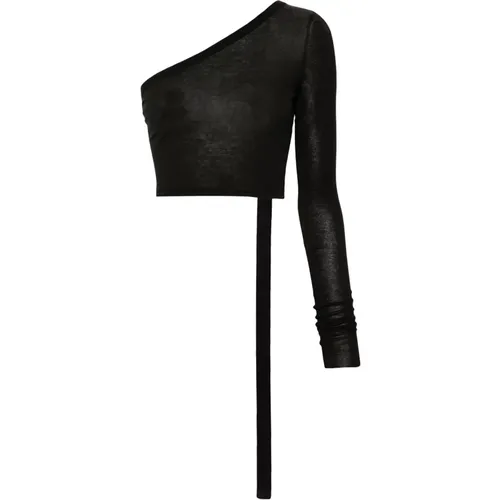 Schwarzes One-Shoulder-Logo-Baumwolltop , Damen, Größe: S - Rick Owens - Modalova