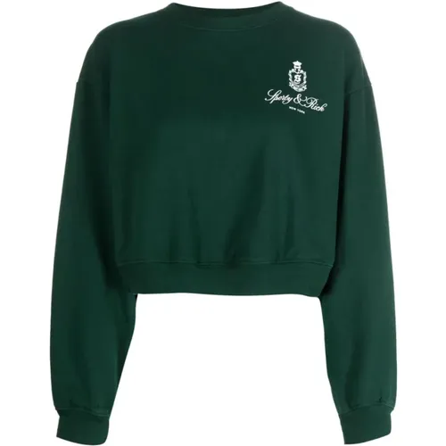 Grüner Baumwollpullover mit Logo-Print , Damen, Größe: M - Sporty & Rich - Modalova