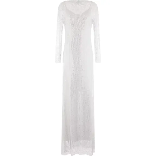 Weißes Kleid mit Stickerei und abnehmbarem Satinunterkleid - Max Mara - Modalova