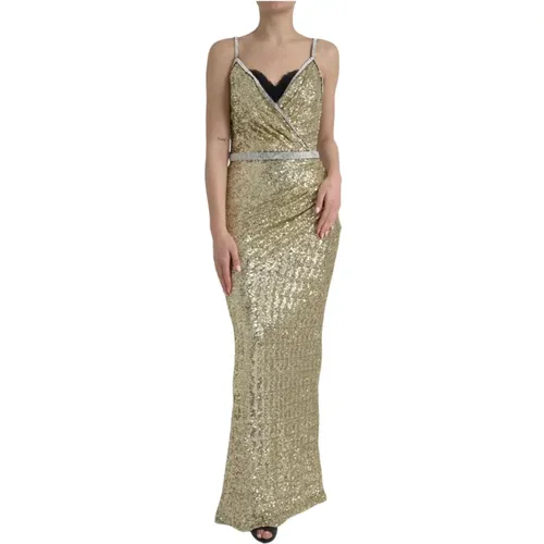 Goldenes Pailletten Abendkleid Seidenmischung - Dolce & Gabbana - Modalova