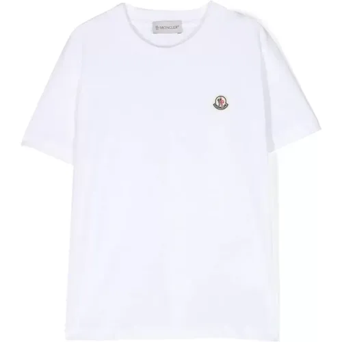 Kinder Weißes T-Shirt mit Logo-Patch - Moncler - Modalova