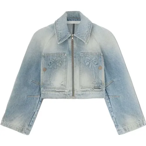 Paris Cropped Denim Jacket , female, Sizes: M, S - Palm Angels - Modalova