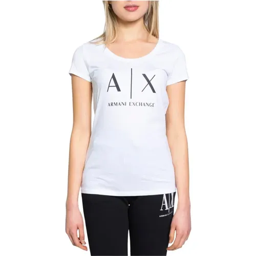 Weißes Bedrucktes T-Shirt , Damen, Größe: L - Armani Exchange - Modalova