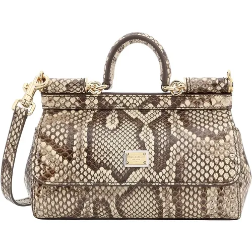 Animalier Leather Handbag with Flap Closure , female, Sizes: ONE SIZE - Dolce & Gabbana - Modalova