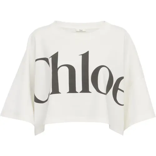 Weißes T-Shirt mit Faded Logo Print , Damen, Größe: XS - Chloé - Modalova