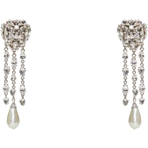 Crystal Heart Fringe Earrings , female, Sizes: ONE SIZE - Alessandra Rich - Modalova