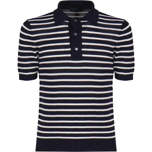 Blue Striped Cotton Polo T-Shirt , male, Sizes: S - Zanone - Modalova