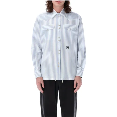 Mens Clothing Shirts Stipes White Light Ss24 , male, Sizes: L, M - Palm Angels - Modalova