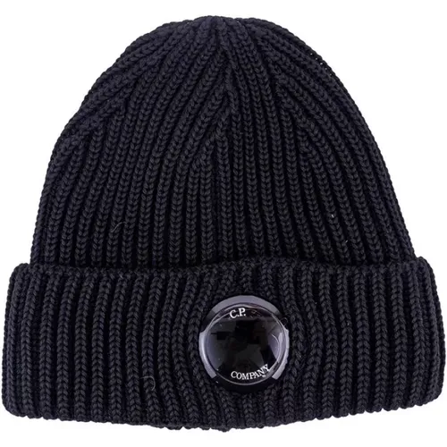 Thin Wool Beanie with Front Lens Detail , male, Sizes: ONE SIZE - C.P. Company - Modalova