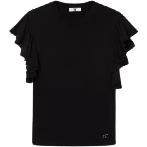 Stretch Viscose T-Shirt with Metal Logo , female, Sizes: S, M - Twinset - Modalova