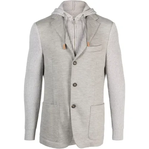 Detachable Hood Wool/Cotton Jacket , male, Sizes: 2XL - Eleventy - Modalova