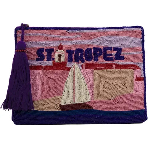 Purple Beaded Clutch Bag , female, Sizes: ONE SIZE - MC2 Saint Barth - Modalova