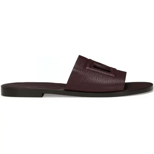 Burgundy Deerskin Logo Slides - Dolce & Gabbana - Modalova