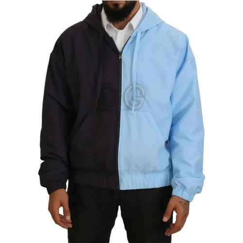 Elegant Hooded Blue Jacket - Full Zipper Closure , male, Sizes: L - Dolce & Gabbana - Modalova