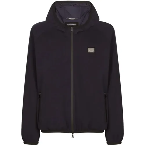 Plaque Zip Hooded Top , male, Sizes: XL - Dolce & Gabbana - Modalova