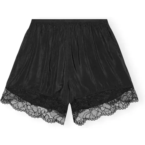 Schwarze Bermuda-Shorts mit Spitzen-Details , Damen, Größe: M - Ganni - Modalova