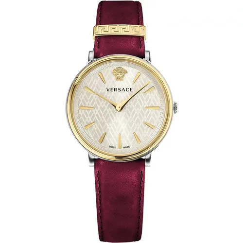 Circle Gold Leather Strap Watch , female, Sizes: ONE SIZE - Versace - Modalova