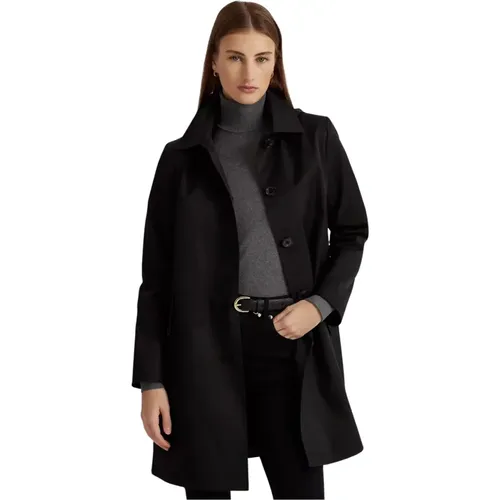 Schwarzer Mantel mit Kapuze , Damen, Größe: XL - Ralph Lauren - Modalova