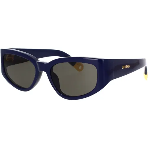 Dunkelblaue Rechteckige Sonnenbrille mit Dunkelgrauen Gläsern , Damen, Größe: 55 MM - Jacquemus - Modalova