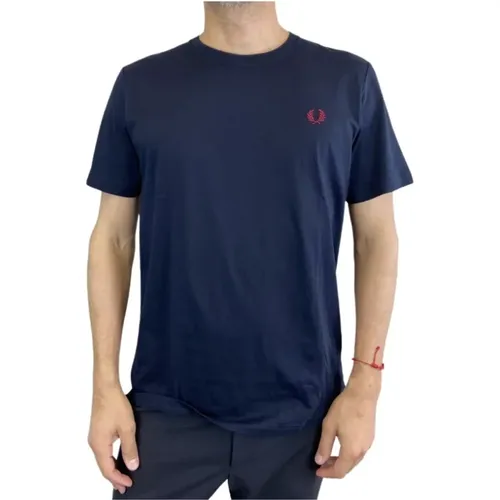 Marineblau Kurzarm T-Shirt , Herren, Größe: S - Fred Perry - Modalova