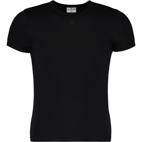Kontrast-T-Shirt, Kurzarm, Besticktes Logo , Herren, Größe: M - Courrèges - Modalova