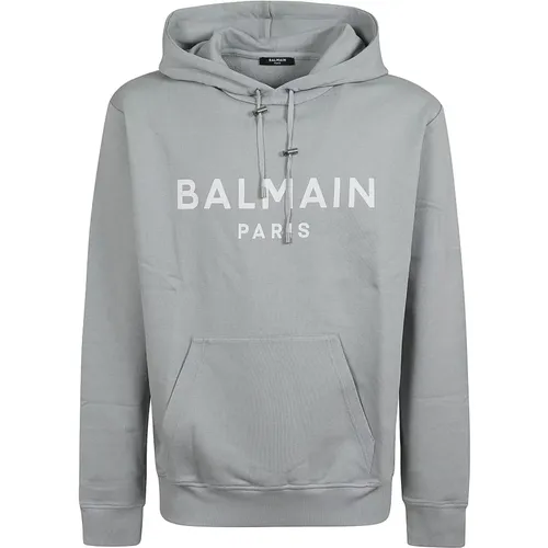 Print Hoodie with Logo Detail , male, Sizes: L, M - Balmain - Modalova