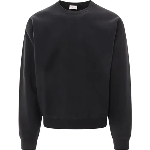 Cotton Sweatshirt with Ribbed Crew-Neck , male, Sizes: L, M, S - Saint Laurent - Modalova