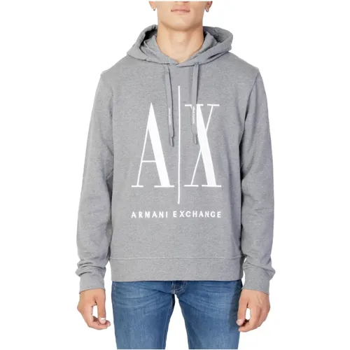 Grey Print Hooded Sweatshirt , male, Sizes: M, 2XL - Armani Exchange - Modalova
