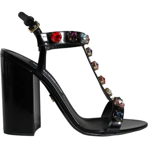 Schwarze Kristall T-Riemen Sandalen Absätze - Dolce & Gabbana - Modalova