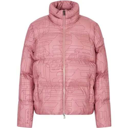 Kurze Daunenjacke Monogramm All Over , Damen, Größe: S - Emporio Armani EA7 - Modalova