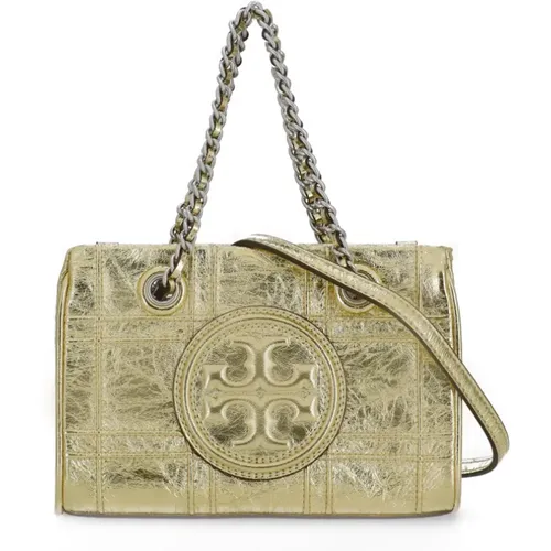 Golden Pebbled Leather Shopping Bag with Chain Handles , female, Sizes: ONE SIZE - TORY BURCH - Modalova