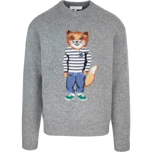 Fuchs Intarsienstrickpullover , Herren, Größe: S - Maison Kitsuné - Modalova