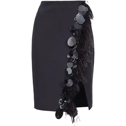 Straight Line Crêpe Skirt with Feather Detail , female, Sizes: L, XS, S - pinko - Modalova