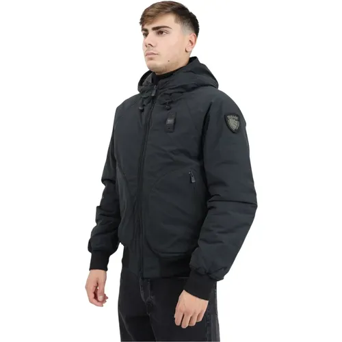 Schwarze Steppjacke im Militärstil , Herren, Größe: 2XL - Blauer - Modalova