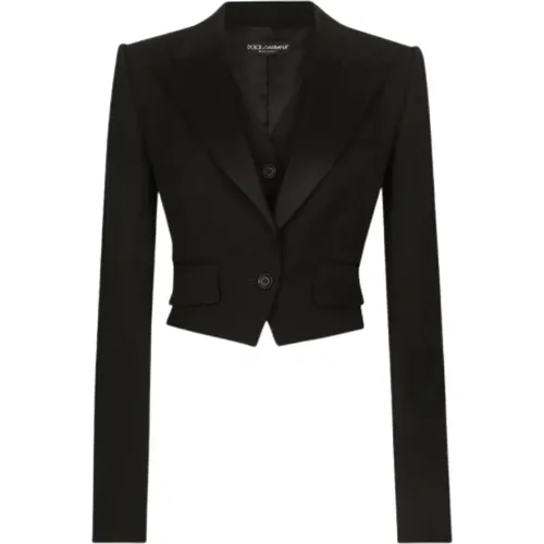 Gabardine Cropped Blazer Jacke Peak Revers - Dolce & Gabbana - Modalova