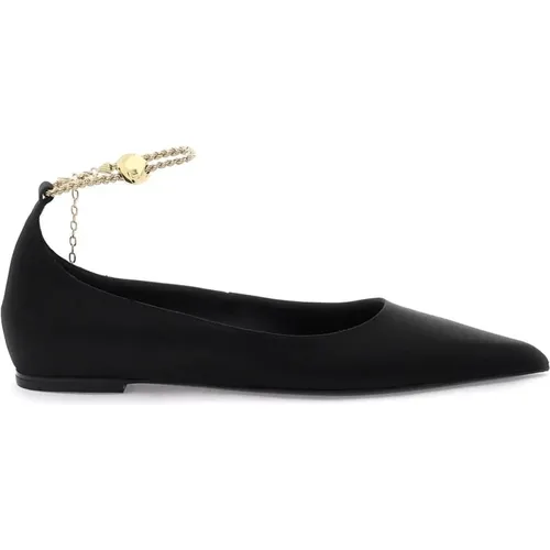 Seiden-Ballettflats mit goldener Knöchelkette , Damen, Größe: 39 1/2 EU - Salvatore Ferragamo - Modalova