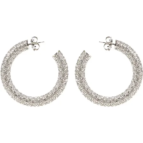 Cameron Hoop Earrings Silver Crystals , female, Sizes: ONE SIZE - Amina Muaddi - Modalova