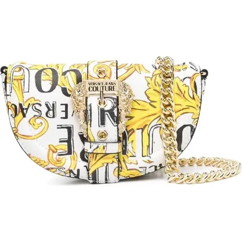 White Baroque Print Shoulder Bag with Logo Buckle , female, Sizes: ONE SIZE - Versace Jeans Couture - Modalova