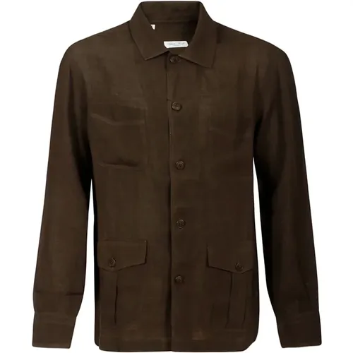 Brown Linen Field Jacket with Pockets , male, Sizes: M - Salvatore Piccolo - Modalova